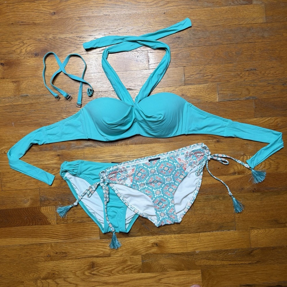 Coco Reef Bikini Set Lot 3x 32/34 B TealTwist Top Mosaic Tassel 2x Bottom